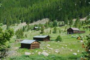 Old cabins at the old mining town on Independence Pass