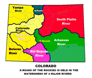 The Crossroads of the Rockies are near the Watersheds of 4 major Rivers.